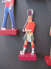 Load image into Gallery viewer, 1950s Box of Printed Card Toy Soldiers with Wooden Stands. MASCOT
