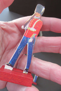 1950s Box of Printed Card Toy Soldiers with Wooden Stands. MASCOT
