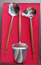 Load image into Gallery viewer, 1960s Norwegian Stainless Steel Cutlery Serving Set with Teak Handles
