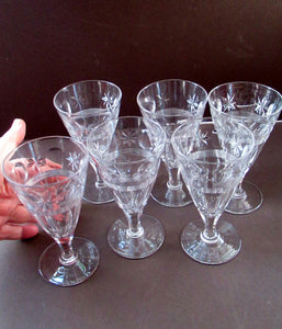 1930s / 1940s Set of Six Webb Corbett Tall Crystal Engraved Wine Glasses