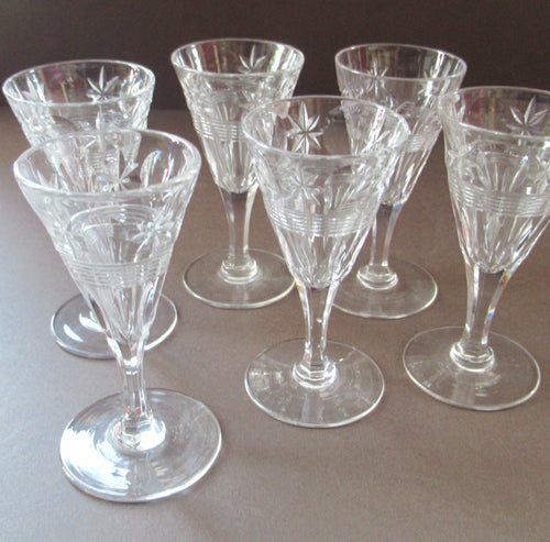 1930s Art Deco Webb Corbett Engraved Crystal Set of Six Liqueur Glasses