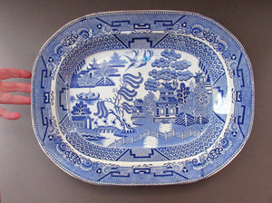 1880s Victorian Huge Ironstone Staffordshire Pottery Willow Pattern Serving Platter