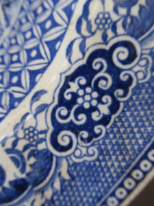 1880s Victorian Huge Ironstone Staffordshire Pottery Willow Pattern Serving Platter