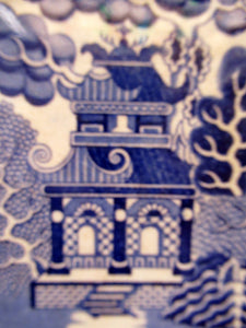 1880s Victorian Huge Ironstone Staffordshire Pottery Willow Pattern Serving Platter