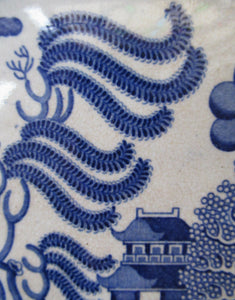 1880s Victorian Huge Ironstone Staffordshire Pottery Willow Pattern Serving Platter
