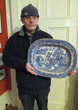Load image into Gallery viewer, 1880s Victorian Huge Ironstone Staffordshire Pottery Willow Pattern Serving Platter
