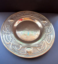 Load image into Gallery viewer, Glasgow School Celtic Design Brass Wall Charger with Knotwork Pattern c 1900
