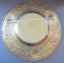 Load image into Gallery viewer, Glasgow School Celtic Design Brass Wall Charger with Knotwork Pattern c 1900
