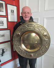 Load image into Gallery viewer, Glasgow School Celtic Design Brass Wall Charger with Knotwork Pattern c 1900
