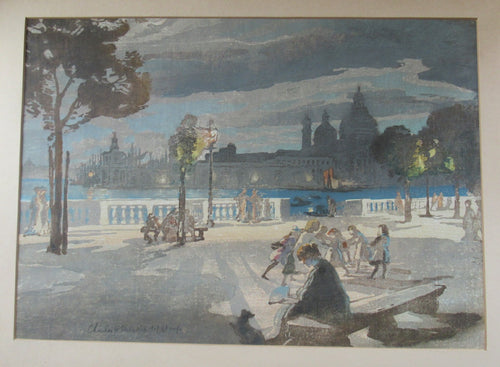 Charles Hodge Mackie Colour Woodcut The Royal or Palace Gardens Venice 1911