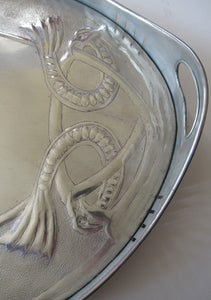 Glasgow School White Metal Oval Serving Tray with Celtic Design. Margaret Gilmour