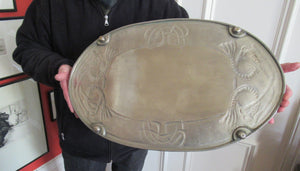Antique White GLASGOW SCHOOL White Metal Oval Serving Tray with Pierced Gallery and Ball Feet. Margaret Gilmour