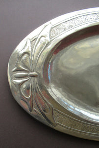 Glasgow School White Metal Oval Serving Tray with Butterflies. Margaret Gilmour