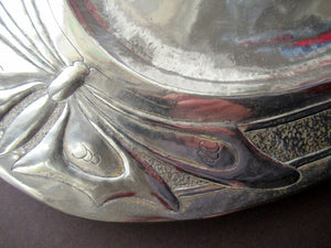Glasgow School White Metal Oval Serving Tray with Butterflies. Margaret Gilmour