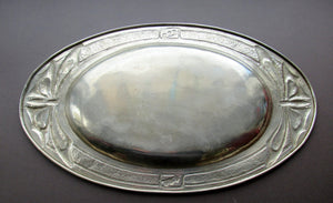 Glasgow School White Metal Oval Serving Tray with Butterflies. Margaret Gilmour