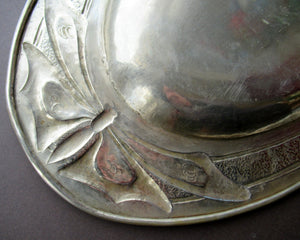 Glasgow School White Metal Oval Serving Tray with Butterflies. Margaret Gilmour