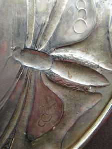 Glasgow School White Metal Oval Serving Tray with Butterflies. Margaret Gilmour