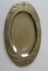 Glasgow School White Metal Oval Serving Tray with Butterflies. Margaret Gilmour