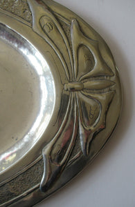 Glasgow School White Metal Oval Serving Tray with Butterflies. Margaret Gilmour