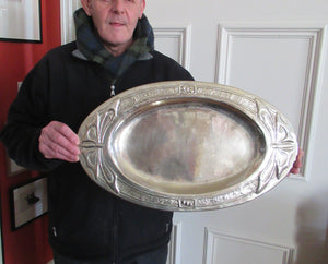 Glasgow School White Metal Oval Serving Tray with Butterflies. Margaret Gilmour
