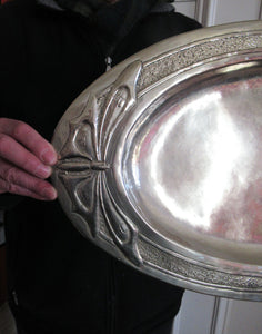 Glasgow School White Metal Oval Serving Tray with Butterflies. Margaret Gilmour