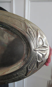 Glasgow School White Metal Oval Serving Tray with Butterflies. Margaret Gilmour