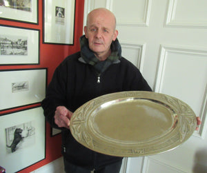 Glasgow School White Metal Oval Serving Tray with Butterflies. Margaret Gilmour