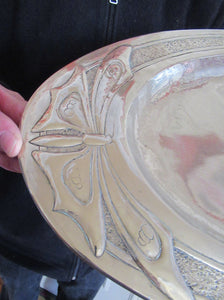 Glasgow School White Metal Oval Serving Tray with Butterflies. Margaret Gilmour