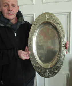 Glasgow School White Metal Oval Serving Tray with Butterflies. Margaret Gilmour