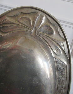 Glasgow School White Metal Oval Serving Tray with Butterflies. Margaret Gilmour