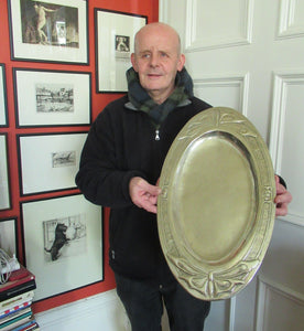 Glasgow School White Metal Oval Serving Tray with Butterflies. Margaret Gilmour