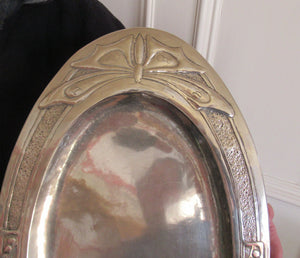 Glasgow School White Metal Oval Serving Tray with Butterflies. Margaret Gilmour