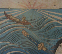Load image into Gallery viewer, Antique Japanese Woodblock Print. Samurai on the Seashore Edo Period
