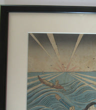 Load image into Gallery viewer, Antique Japanese Woodblock Print. Samurai on the Seashore Edo Period
