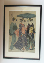 Load image into Gallery viewer, Antique Traditional 19th Century Japanese Print with Geishas FRAMED
