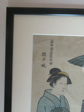 Load image into Gallery viewer, Antique Traditional 19th Century Japanese Print with Geishas FRAMED
