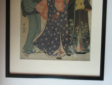 Load image into Gallery viewer, Antique Traditional 19th Century Japanese Print with Geishas FRAMED
