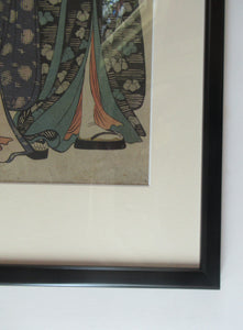 Antique Traditional 19th Century Japanese Print with Geishas FRAMED