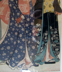 Antique Traditional 19th Century Japanese Print with Geishas FRAMED