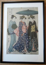 Load image into Gallery viewer, Antique Traditional 19th Century Japanese Print with Geishas FRAMED
