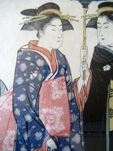 Load image into Gallery viewer, Antique Traditional 19th Century Japanese Print with Geishas FRAMED
