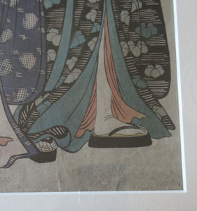 Antique Traditional 19th Century Japanese Print with Geishas FRAMED