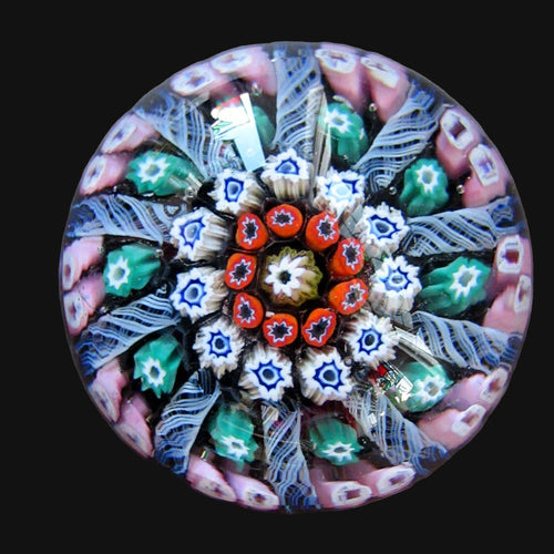 1950s Vasart Paperweight Scottish Vintage Glass 10 Spokes and Millefiori Canes