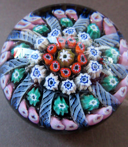 1950s Vasart Paperweight Scottish Vintage Glass 10 Spokes and Millefiori Canes