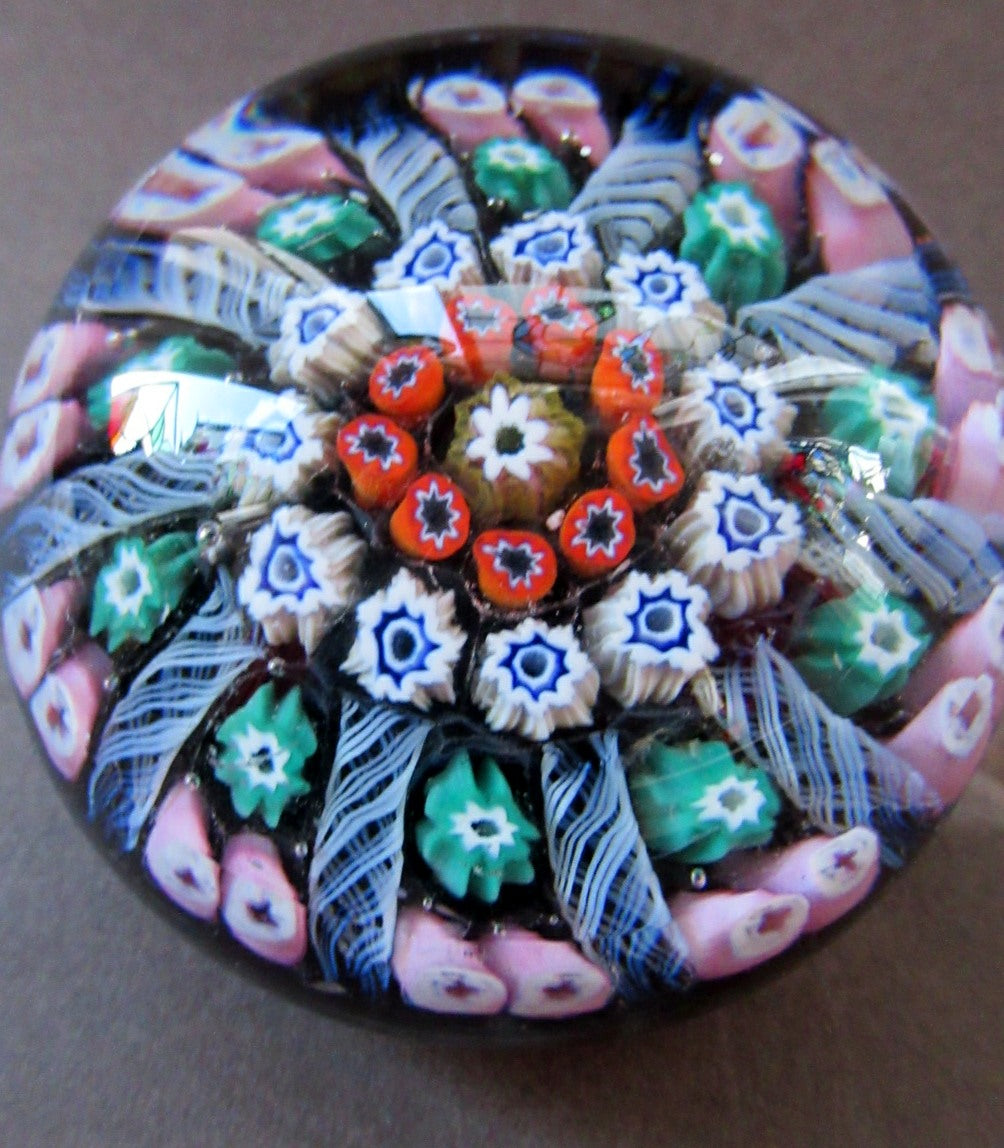 1950s Vasart Paperweight Scottish Vintage Glass 10 Spokes and Millefiori Canes