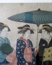 Load image into Gallery viewer, Antique Traditional 19th Century Japanese Print with Geishas FRAMED
