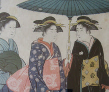 Load image into Gallery viewer, Antique Traditional 19th Century Japanese Print with Geishas FRAMED
