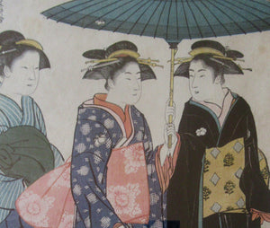 Antique Traditional 19th Century Japanese Print with Geishas FRAMED