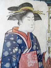 Load image into Gallery viewer, Antique Traditional 19th Century Japanese Print with Geishas FRAMED
