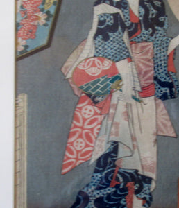 Antique Edo Period Japanese Woodblock Print with Geisha Serving Tea